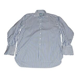 Hilditch Key England Blue White Striped Dress Shirt French Cuff Mens 17 43cm